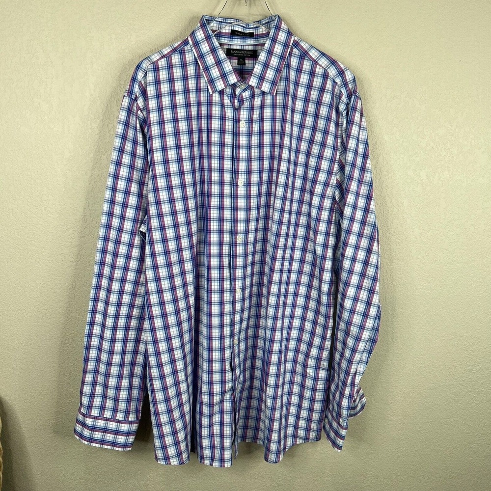 Banana Republic Men's Grant Fit Plaid Button Down Shirts Long Sleeve‎ Size XL